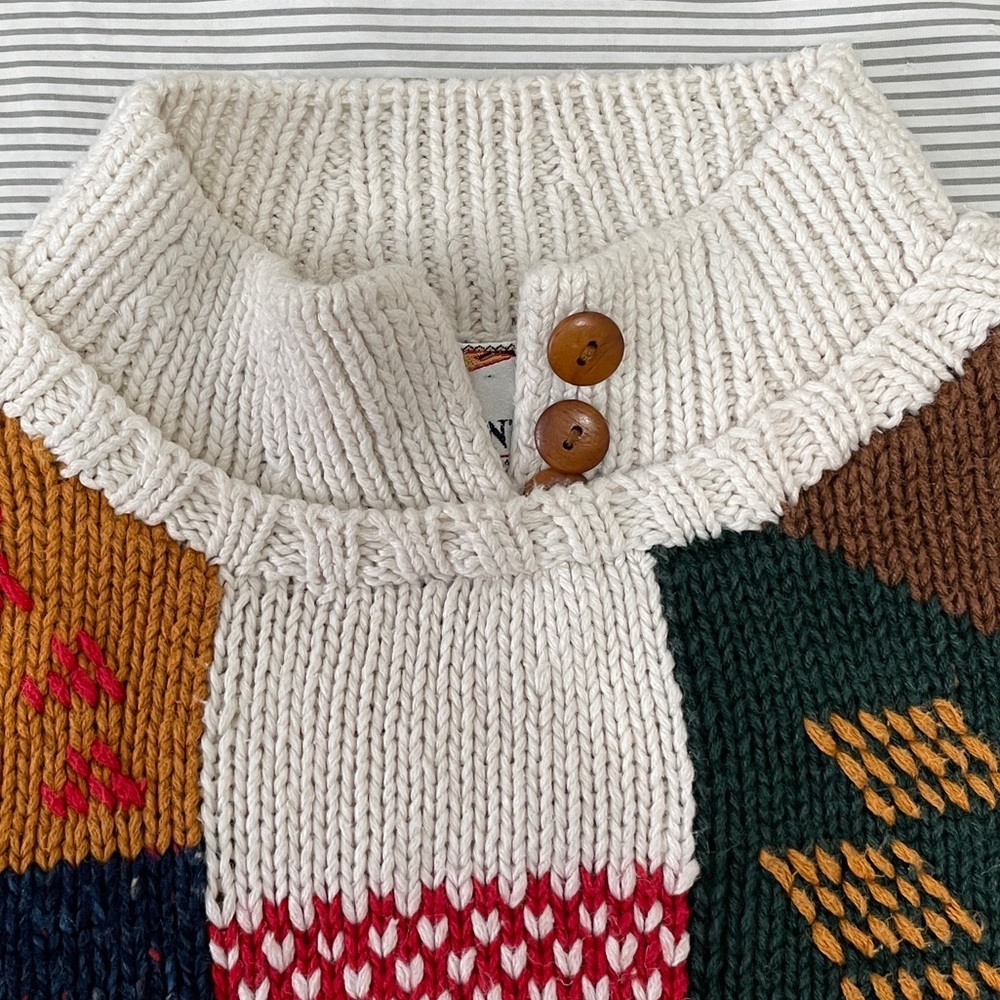 VTG Patchwork Chunky Knit Wool Blend Collared Mul… - image 4